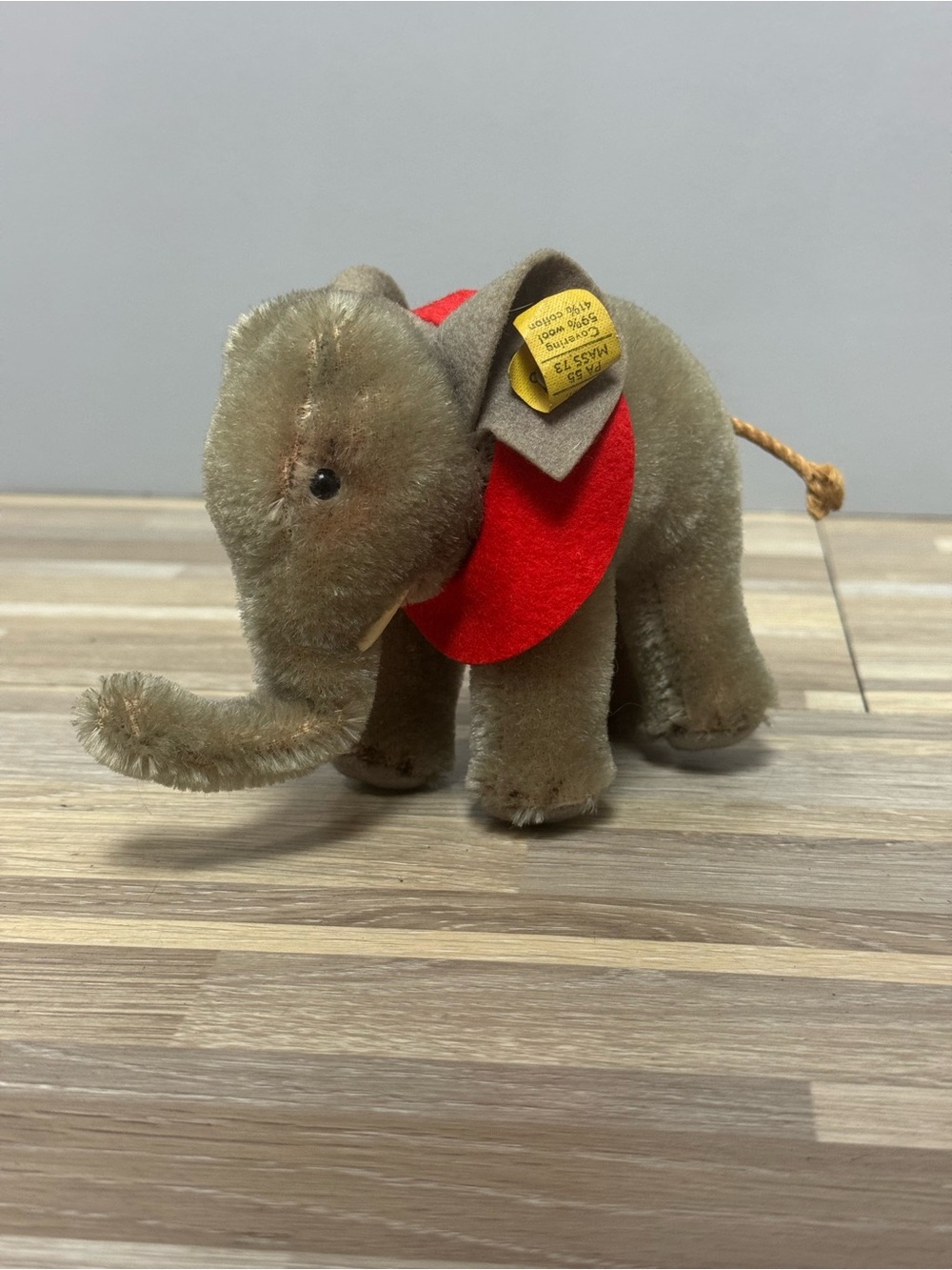Vintage Steiff Mohair Miniature Elephant Toy with Original Ear Tag & Button